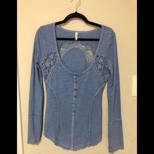 Blue free people long sleeve blouse